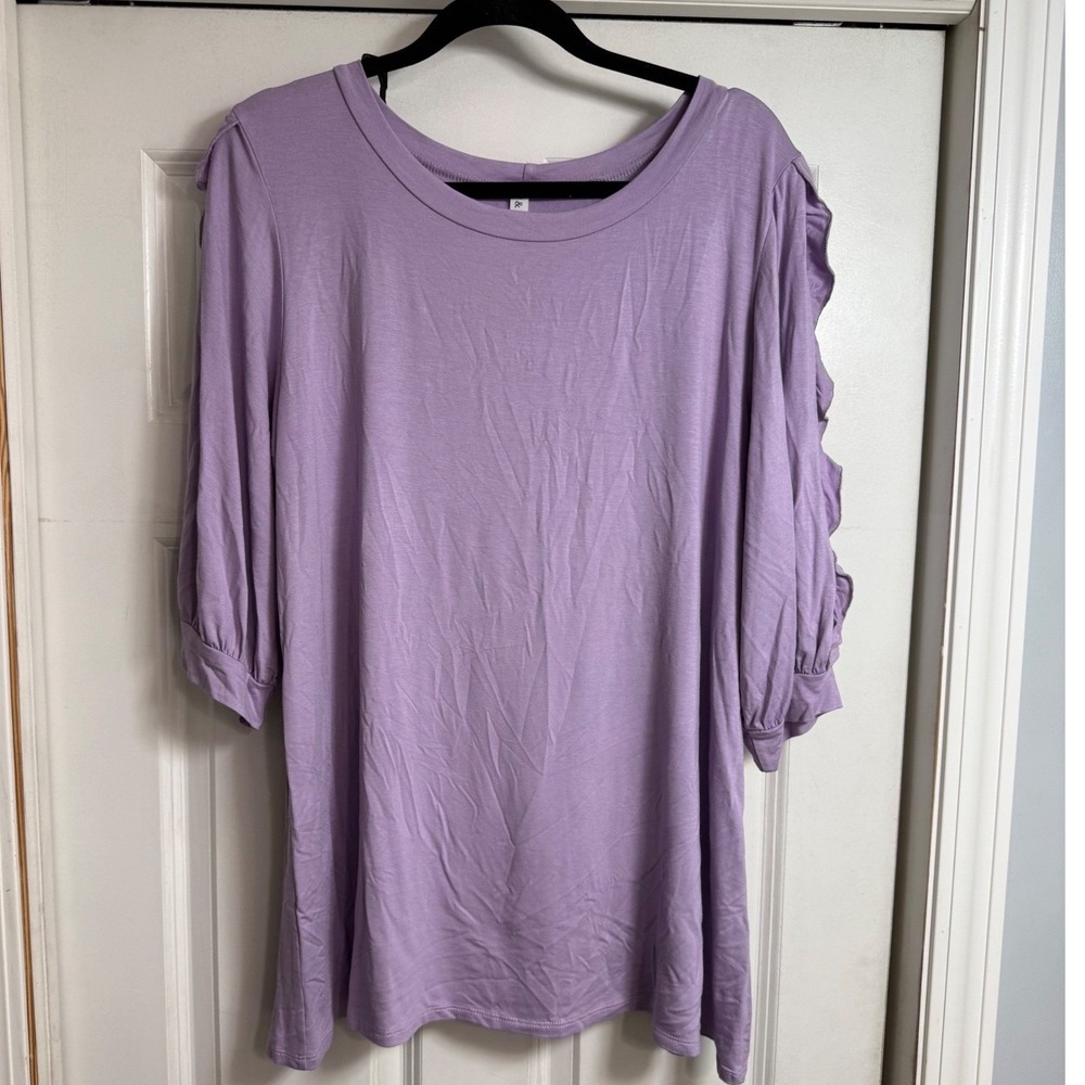 P & Rose Purple Ruffle 3/4 Sleeve Scoop Neck Top 1XL USA Made